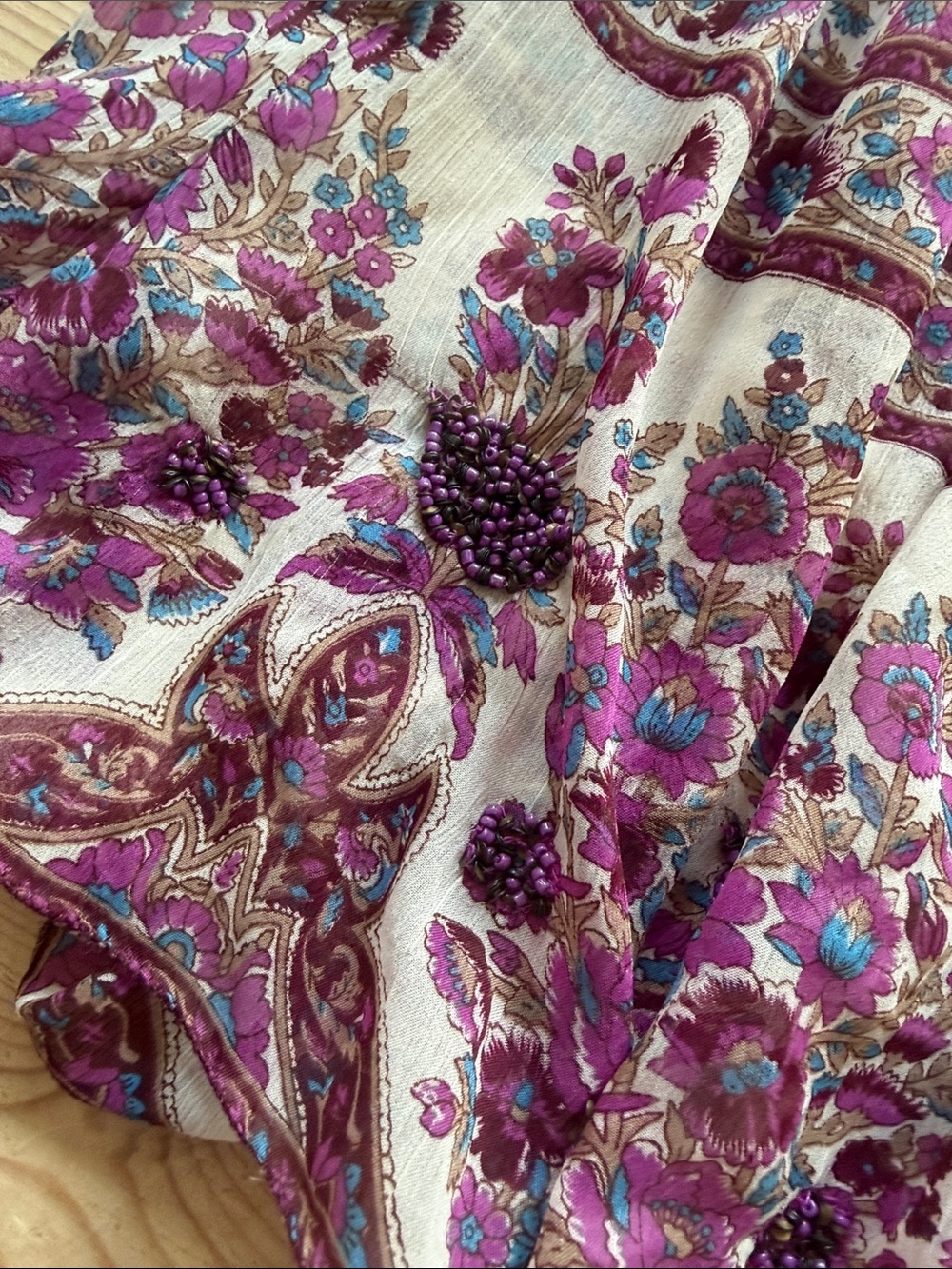 Zadig & Voltaire Purple Cream Floral Pintuck top - Picture 2 of 7